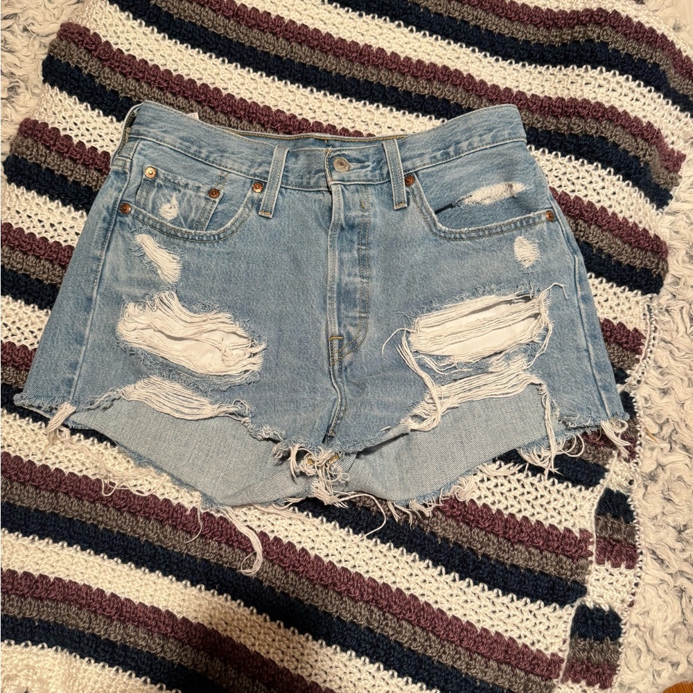 Distressed Denim Blue Shorts